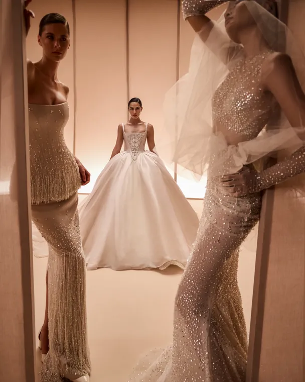 Elio Abou Fayssal sparkling gowns framed around a ball gown