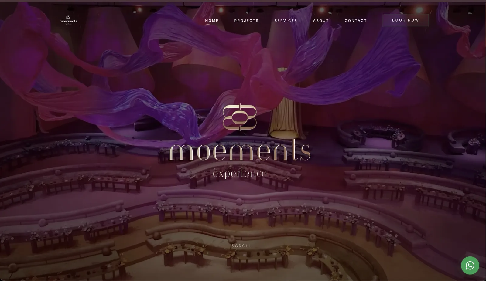 Moements Experience website homepage with the logo over the film