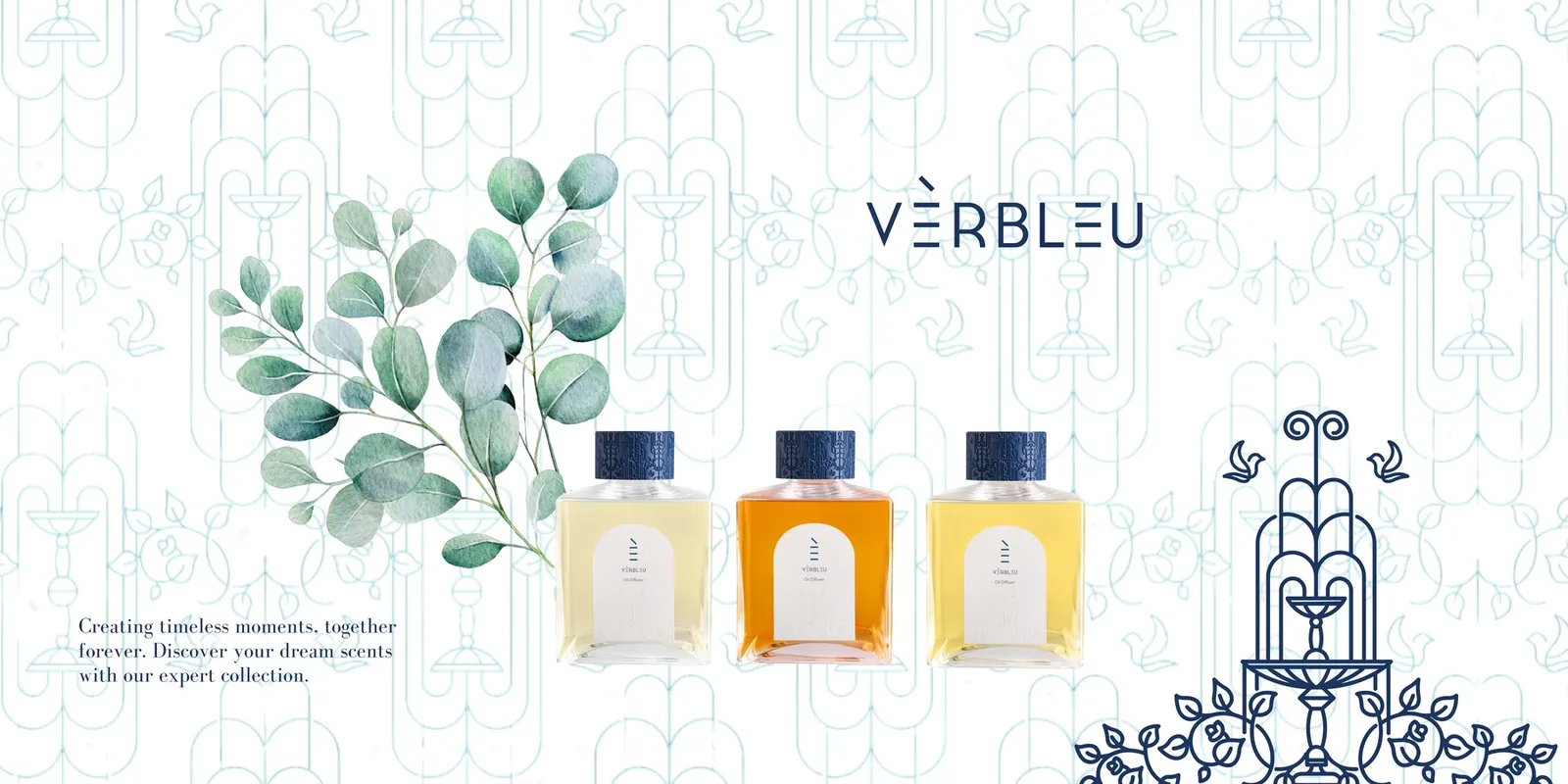 Verbleu website banner with diffusers and eucalyptus