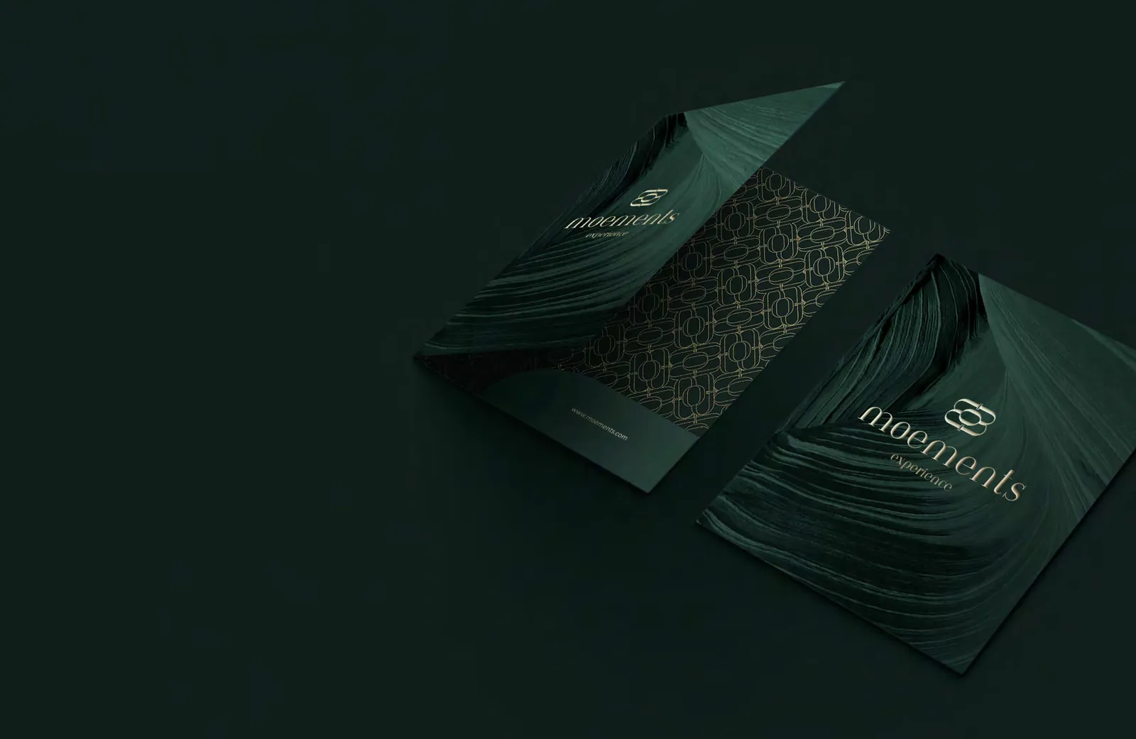 Moements folder option 3 with deep green waves and the gold foil pattern