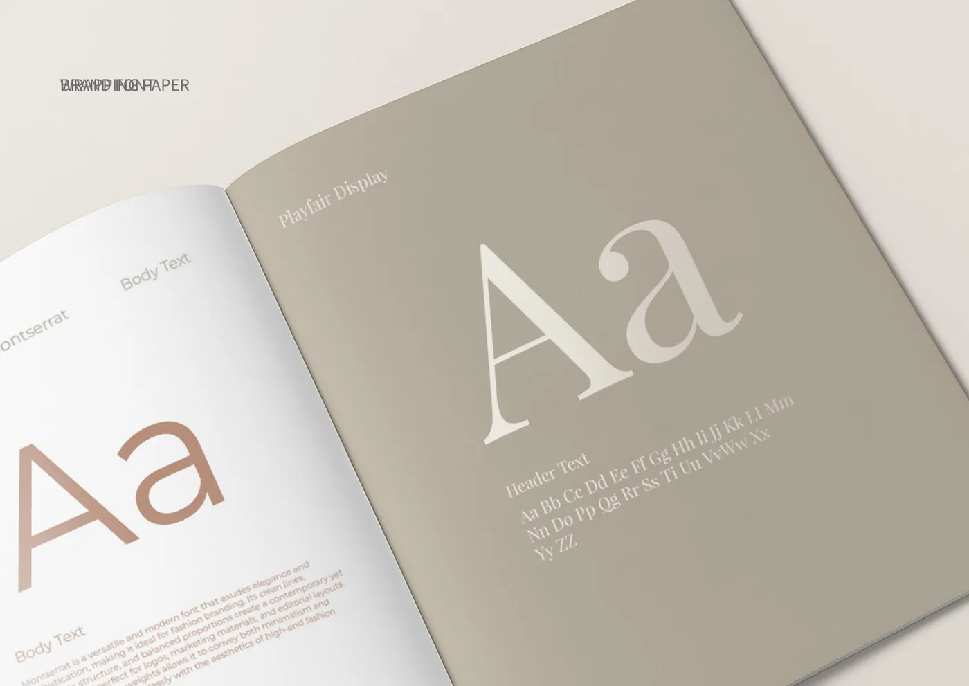 Pearelle brand book open on the typography pages