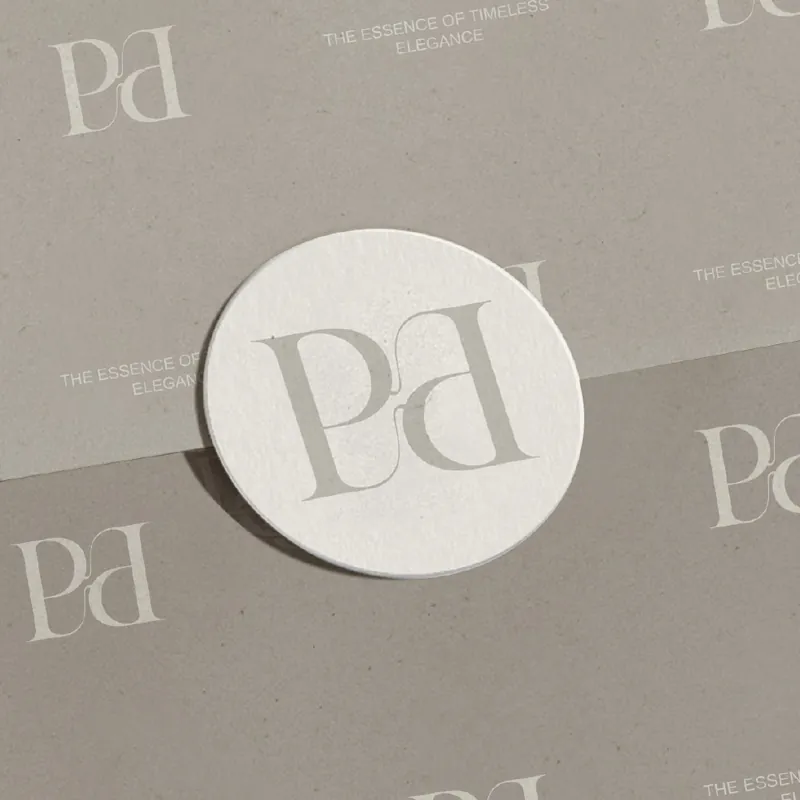 Pearelle round sticker seal with the Pd emblem