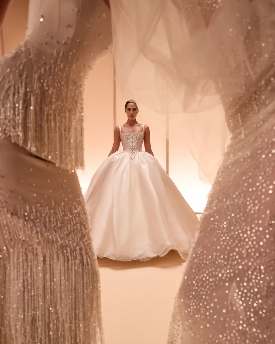 Elio Abou Fayssal: a ball gown seen through beaded fringe